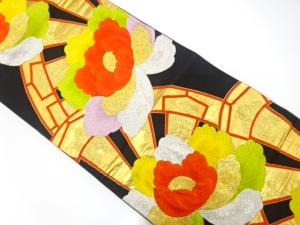 アンティーク　片輪車に牡丹模様織り出し袋帯（着用可）